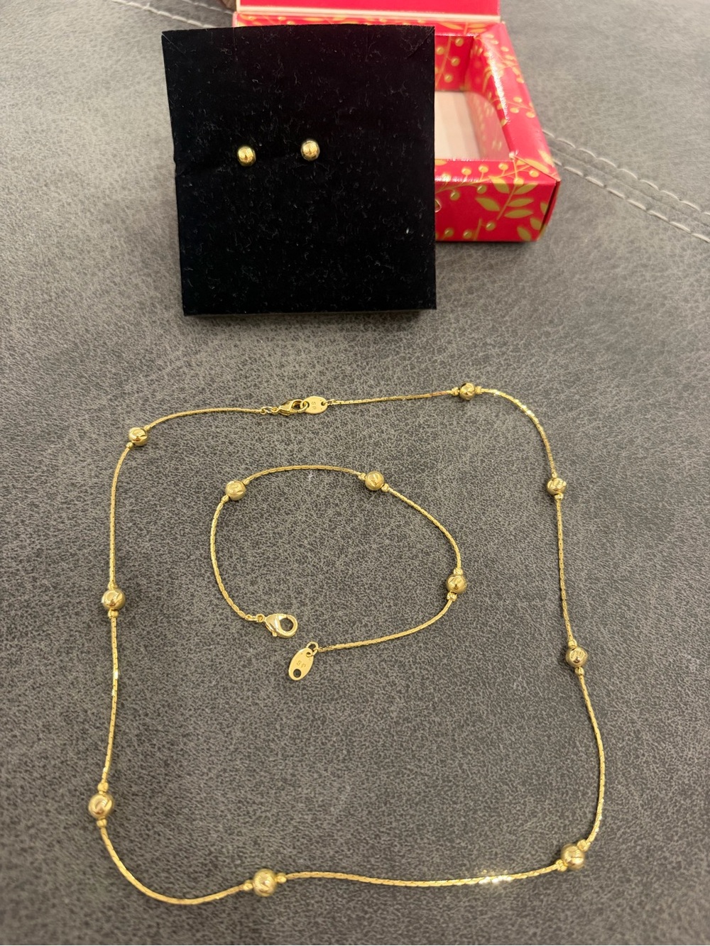 Silver plated Avon Gold-Tone Bead Necklace, Bracelet & Stud Earrings